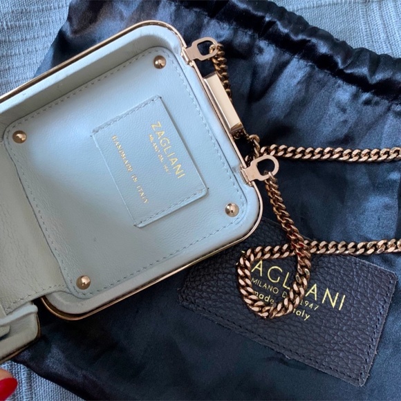 Zagliani 💯 AUTHENTIC mini clutch authentic snake 🐍 skin bright blue color - Picture 4 of 6